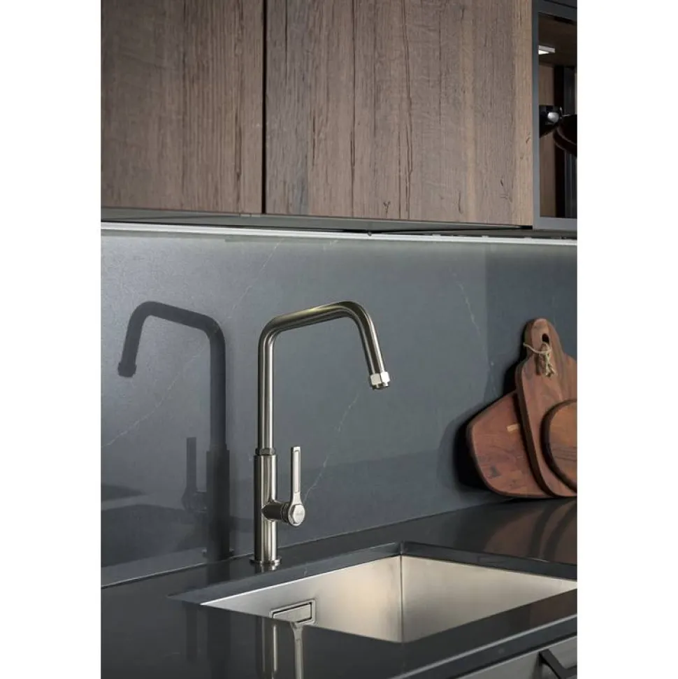 Abode Hex Industrial Single Lever Mono Kitchen Mixer Tap - Brushed Nickel