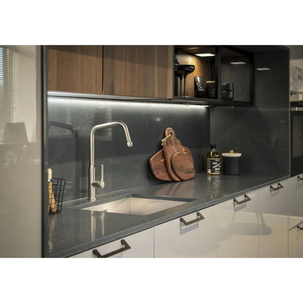 Abode Hex Industrial Single Lever Mono Kitchen Mixer Tap - Brushed Nickel
