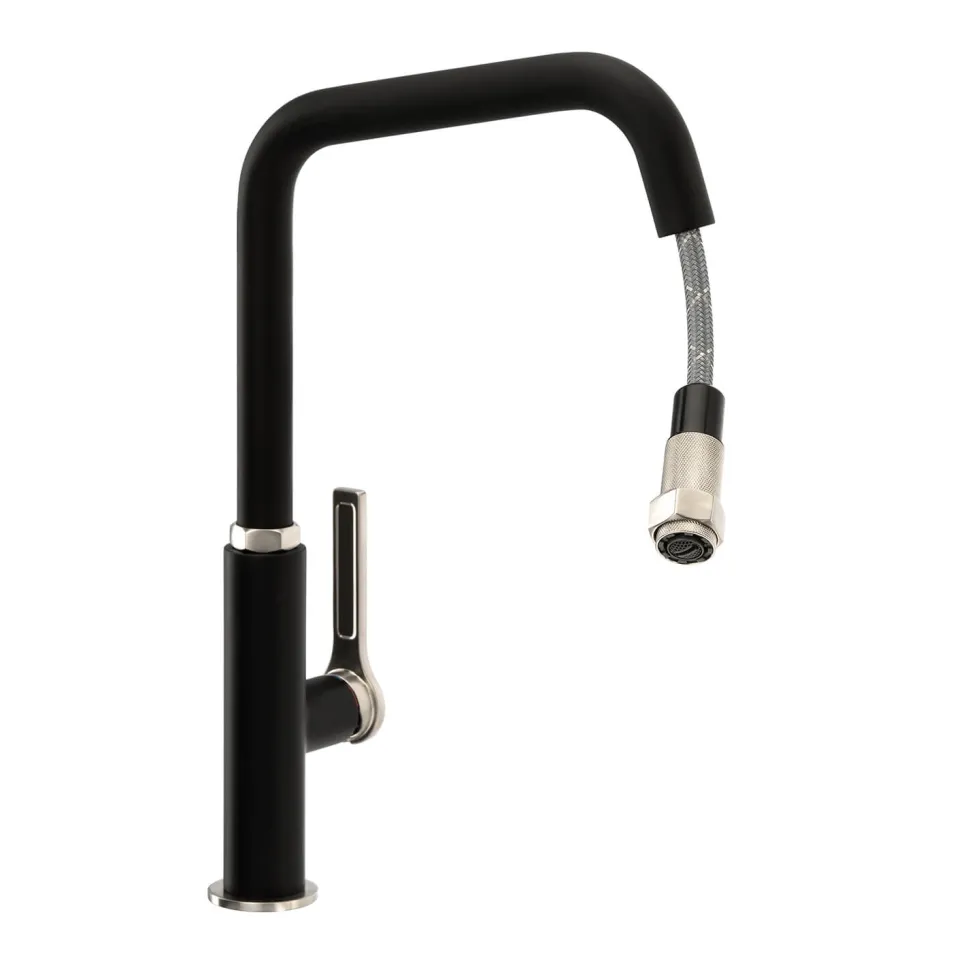 Abode Hex Industrial Single Lever Mono Pull Out Kitchen Mixer Tap - Matt Black