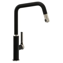 Abode Hex Industrial Single Lever Mono Pull Out Kitchen Mixer Tap - Matt Black