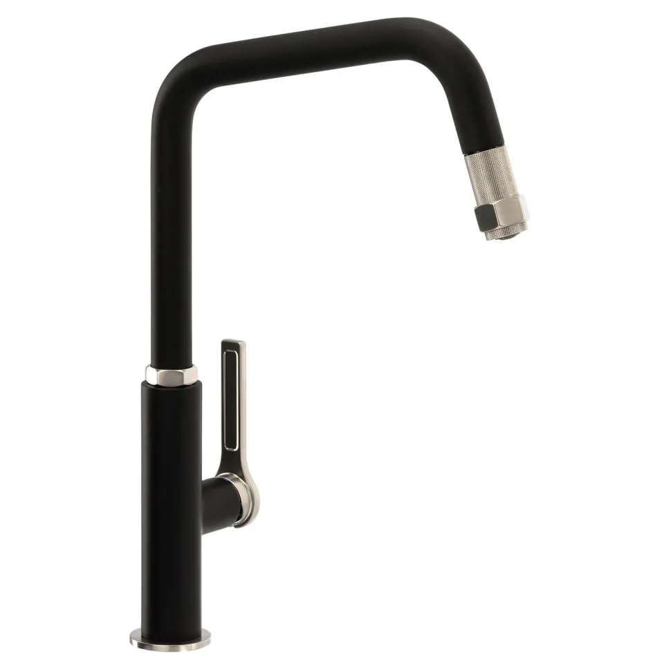 Abode Hex Industrial Single Lever Mono Pull Out Kitchen Mixer Tap - Matt Black