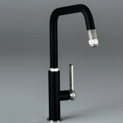 Abode Hex Industrial Single Lever Mono Pull Out Kitchen Mixer Tap - Matt Black