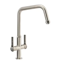 Abode Hex Industrial Twin Lever Mono Kitchen Mixer Tap - Brushed Nickel