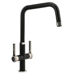 Abode Hex Industrial Twin Lever Mono Kitchen Mixer Tap - Matt Black