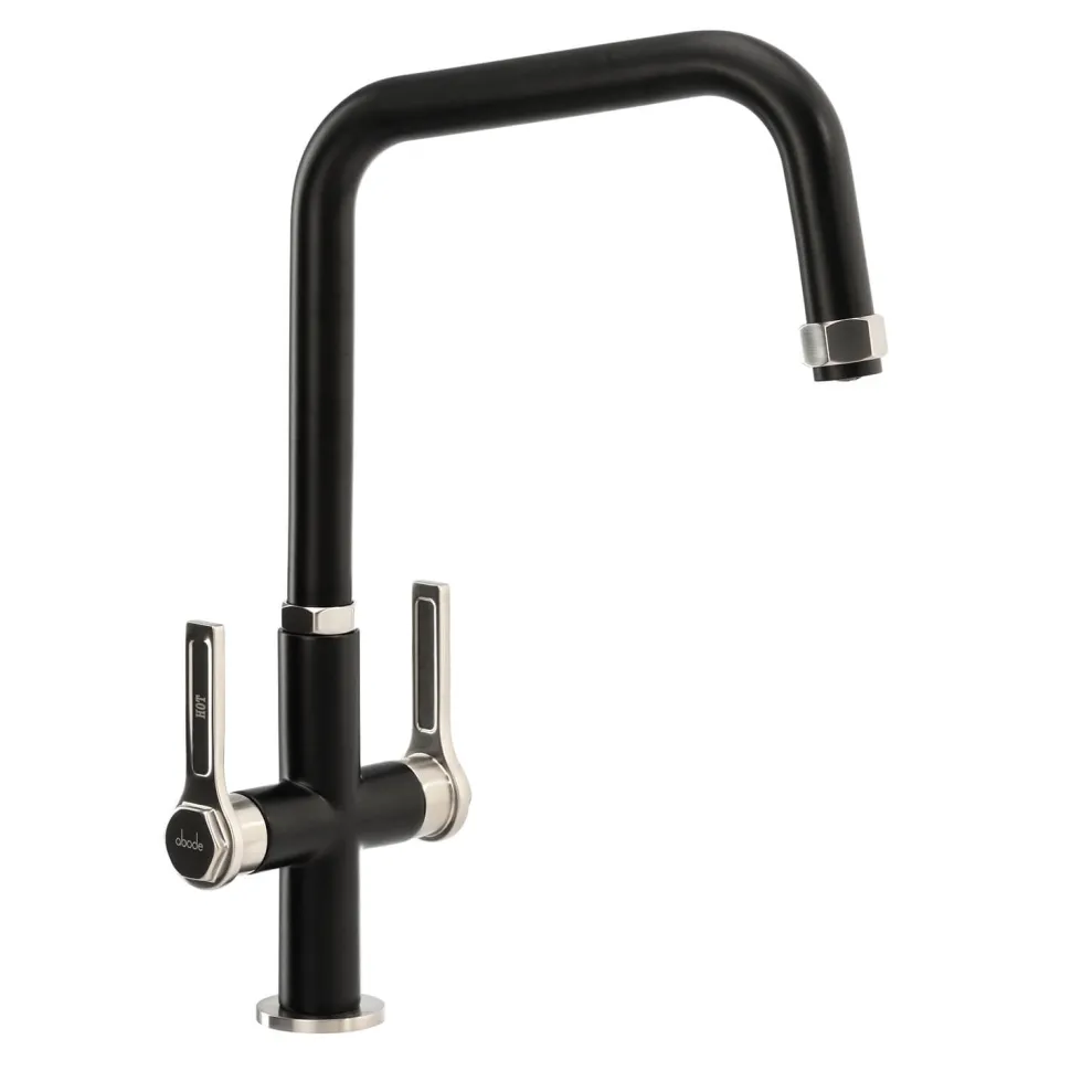 Abode Hex Industrial Twin Lever Mono Kitchen Mixer Tap - Matt Black