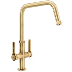 Abode Hex Industrial Twin Lever Mono Kitchen Mixer Tap - Antique Brass