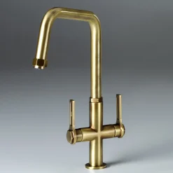 Abode Hex Industrial Twin Lever Mono Kitchen Mixer Tap - Antique Brass