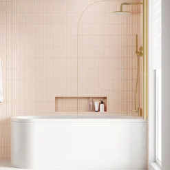 Armourcast Reinforced J Shaped Shower Bath with Panel & Shower Screen - 1700mm