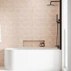 Armourcast Reinforced J Shaped Shower Bath with Panel & Shower Screen - 1700mm