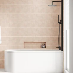 Armourcast Reinforced J Shaped Shower Bath with Panel & Shower Screen - 1700mm