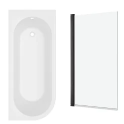 Armourcast Reinforced J Shaped Shower Bath with Panel & Shower Screen - 1700mm