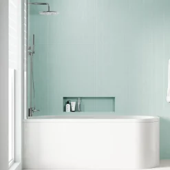 Armourcast Reinforced J Shaped Shower Bath with Panel & Shower Screen - 1700mm
