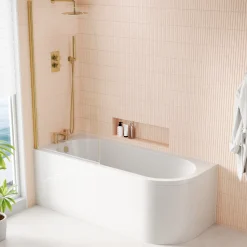 Armourcast Reinforced J Shaped Shower Bath with Panel & Shower Screen - 1700mm