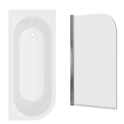 Armourcast Reinforced J Shaped Shower Bath with Panel & Shower Screen - 1700mm