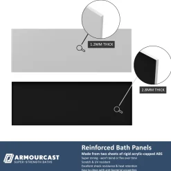 Armourcast Reinforced J Shaped Shower Bath with Panel & Shower Screen - 1700mm