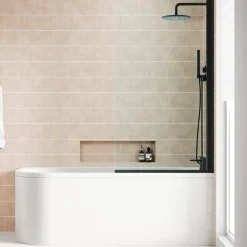 Armourcast Reinforced J Shaped Shower Bath with Panel & Shower Screen - 1700mm