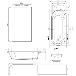 Armourcast Reinforced J Shaped Shower Bath with Panel & Shower Screen - 1700mm