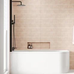 Armourcast Reinforced J Shaped Shower Bath with Panel & Shower Screen - 1700mm
