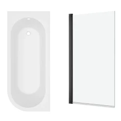 Armourcast Reinforced J Shaped Shower Bath with Panel & Shower Screen - 1700mm