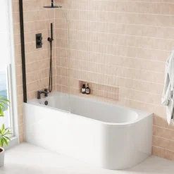 Armourcast Reinforced J Shaped Shower Bath with Panel & Shower Screen - 1700mm