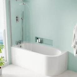 Armourcast Reinforced J Shaped Shower Bath with Panel & Shower Screen - 1700mm