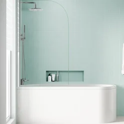 Armourcast Reinforced J Shaped Shower Bath with Panel & Shower Screen - 1700mm