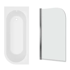 Armourcast Reinforced J Shaped Shower Bath with Panel & Shower Screen - 1700mm