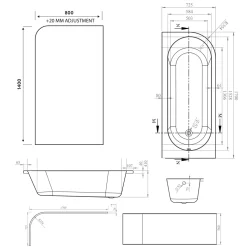 Armourcast Reinforced J Shaped Shower Bath with Panel & Shower Screen - 1700mm