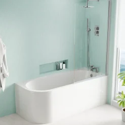 Armourcast Reinforced J Shaped Shower Bath with Panel & Shower Screen - 1700mm