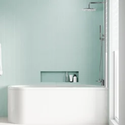 Armourcast Reinforced J Shaped Shower Bath with Panel & Shower Screen - 1700mm