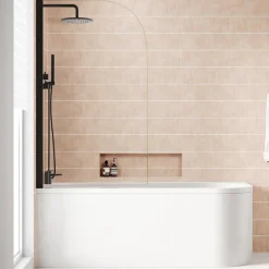 Armourcast Reinforced J Shaped Shower Bath with Panel & Shower Screen - 1700mm