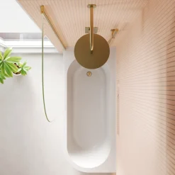 Armourcast Reinforced J Shaped Shower Bath with Panel & Brushed Brass Shower Screen - 1700mm