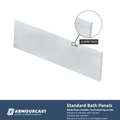 Armourcast Reinforced J Shaped Shower Bath with Panel & Brushed Brass Shower Screen - 1700mm