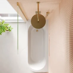 Armourcast Reinforced J Shaped Shower Bath with Panel & Brushed Brass Shower Screen - 1700mm