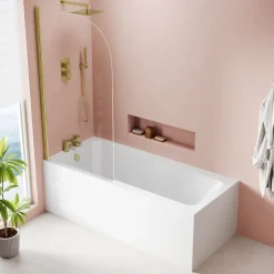 Armourcast Reinforced Keyhole Shower Bath & Brushed Brass Shower Screen - 1700mm