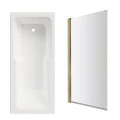 Armourcast Reinforced Keyhole Shower Bath & Brushed Brass Shower Screen - 1700mm