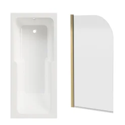 Armourcast Reinforced Keyhole Shower Bath & Brushed Brass Shower Screen - 1700mm