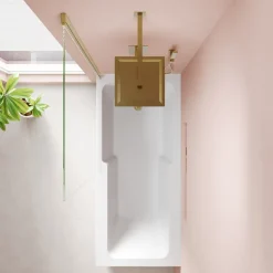 Armourcast Reinforced Keyhole Shower Bath & Brushed Brass Shower Screen - 1700mm