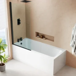 Armourcast Reinforced Keyhole Shower Bath & Matt Black Shower Screen - 1700mm