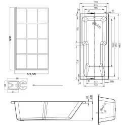 Armourcast Reinforced Keyhole Shower Bath with Shower Screen - 1700mm