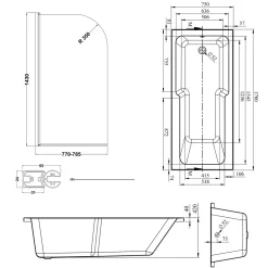Armourcast Reinforced Keyhole Shower Bath with Shower Screen - 1700mm