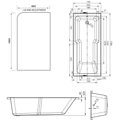 Armourcast Reinforced Keyhole Shower Bath with Shower Screen - 1700mm