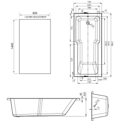 Armourcast Reinforced Keyhole Shower Bath with Shower Screen - 1700mm