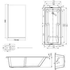Armourcast Reinforced Keyhole Shower Bath with Shower Screen - 1700mm