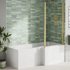 Armourcast Reinforced L Shape Single Ended Bath with Panel & Shower Screen - 1700 x 700