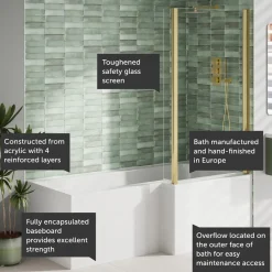 Armourcast Reinforced L Shape Single Ended Bath with Panel & Shower Screen - 1700 x 700