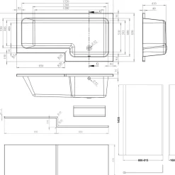 Armourcast Reinforced L Shape Single Ended Bath with Panel & Shower Screen - 1700 x 700