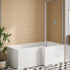 Armourcast Reinforced L Shape Single Ended Bath with Panel & Shower Screen - 1700 x 700