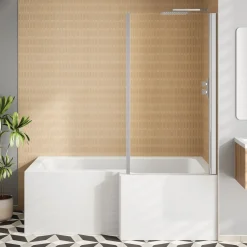 Armourcast Reinforced L Shape Single Ended Bath with Panel & Shower Screen - 1700 x 700