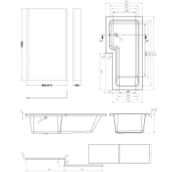 Armourcast Reinforced L Shape Single Ended Bath with Panel & Shower Screen - 1700 x 700